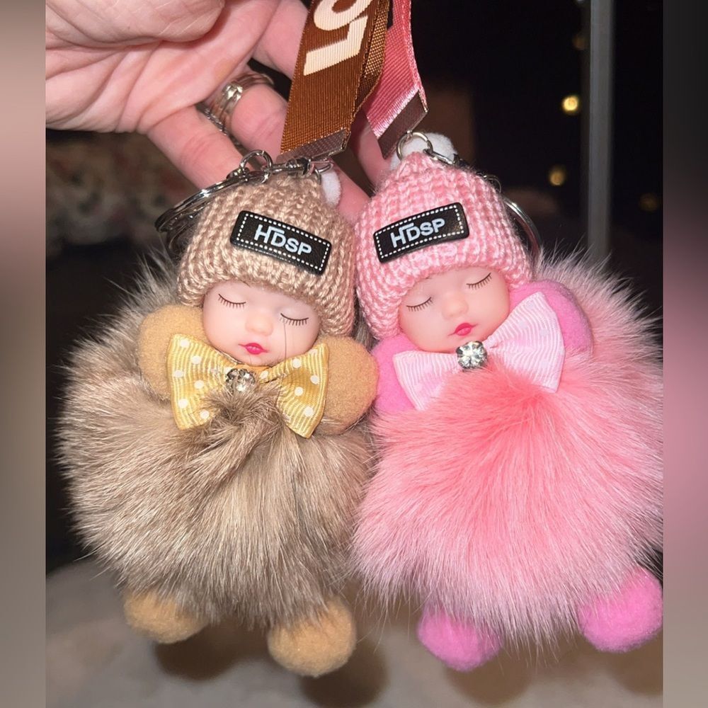 Plush Keychain - Pink Faux Fur Doll - Picture 3 of 16